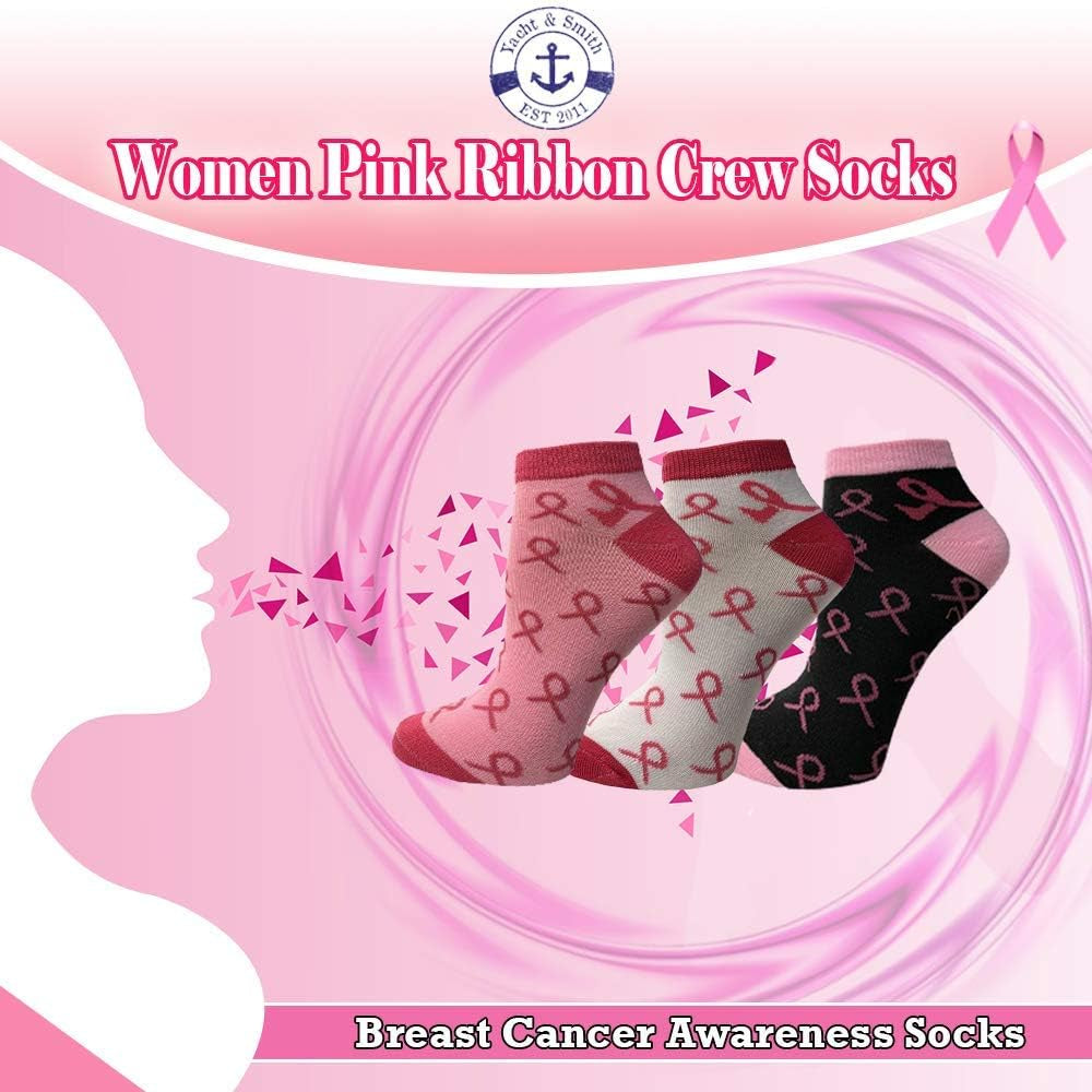 Pink Ribbon Breast Cancer Awareness Ankle/Crew Socks for Women