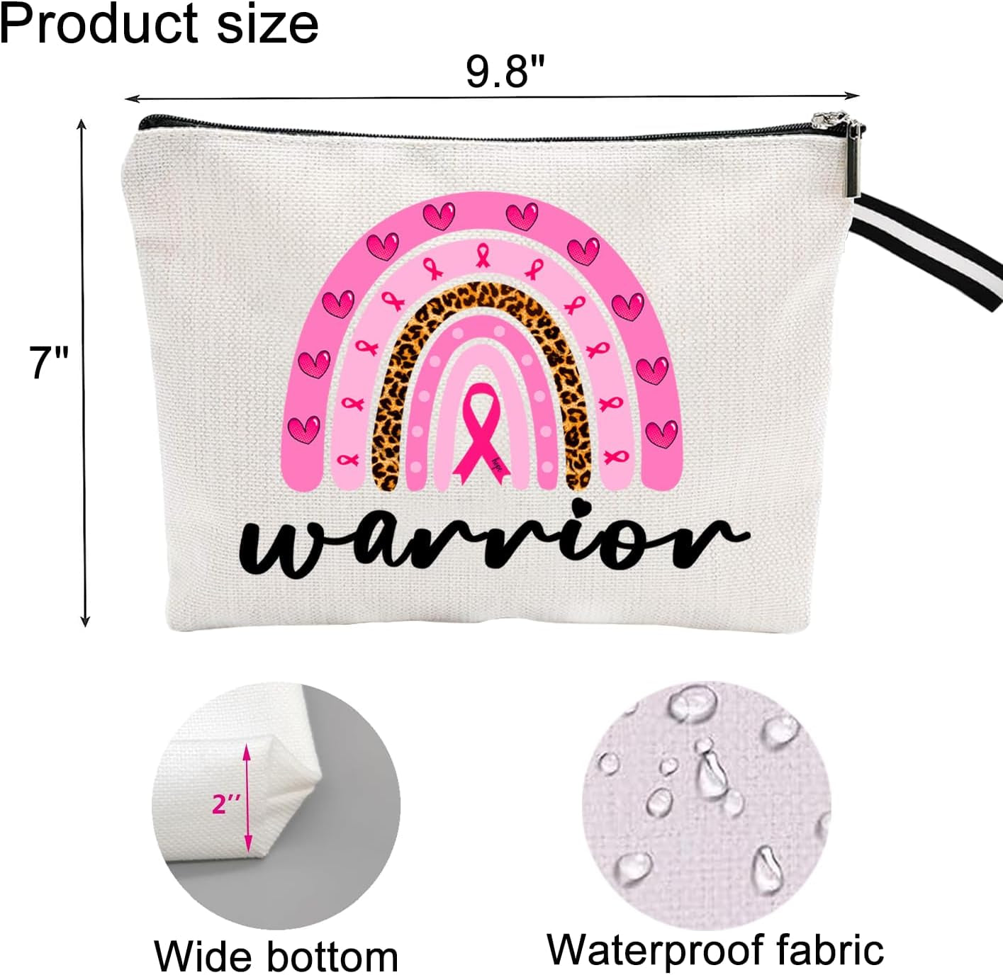 Rainbow Makeup Bag for Cancer Fighter Cancer Awareness Cosmetic Bag for Warrior Pink Ribbon Gift Cancer Fighter Survivor Cosmetic Bag Travel Toiletry Bag Portable Cosmetic Pouch for Cancer Warrior