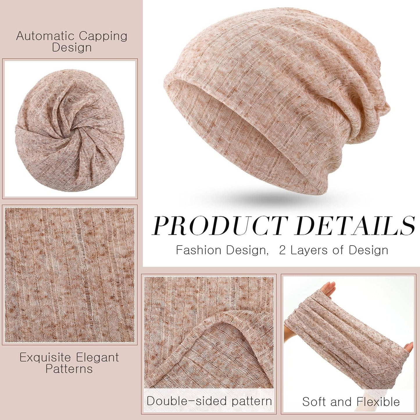 5 Pieces Women'S Slouchy Beanie Chemo Hat Stretch Cancer Head Wraps Sleep Head Scarf for Cancer Patient