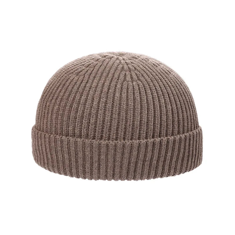 Autumn Winter Short Warm Melon Hat Men Knitted round Top Brimless Cold Hat Women Street Hip-Hop Wool Beanie