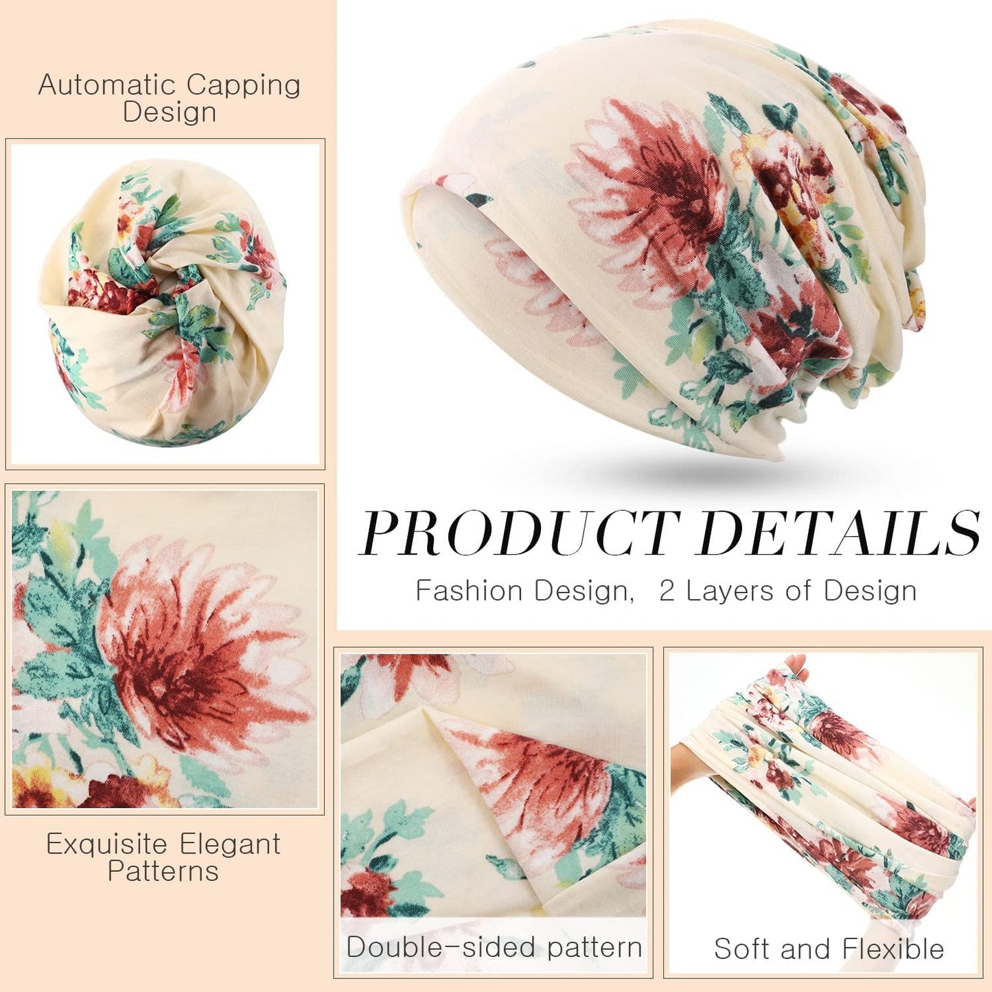 5 Pieces Women'S Slouchy Beanie Chemo Hat Stretch Cancer Head Wraps Sleep Head Scarf for Cancer Patient