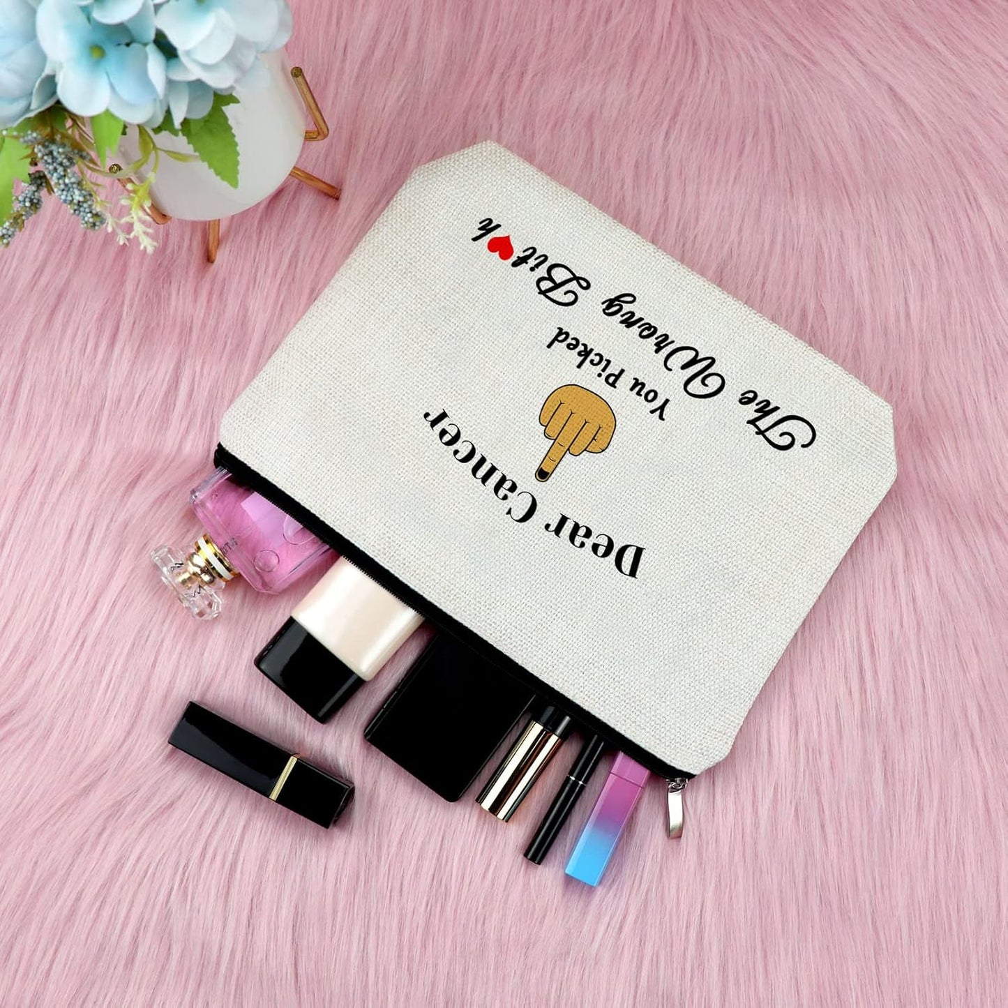 Cancer Awareness Gift for Women Makeup Bag Cancer Fighter Survivor Gift Cancer Gift for Chemo Patient Chemotherapy Gift for Women Recovery Gift Christmas Inspirational Gift Travel Cosmetic Bag