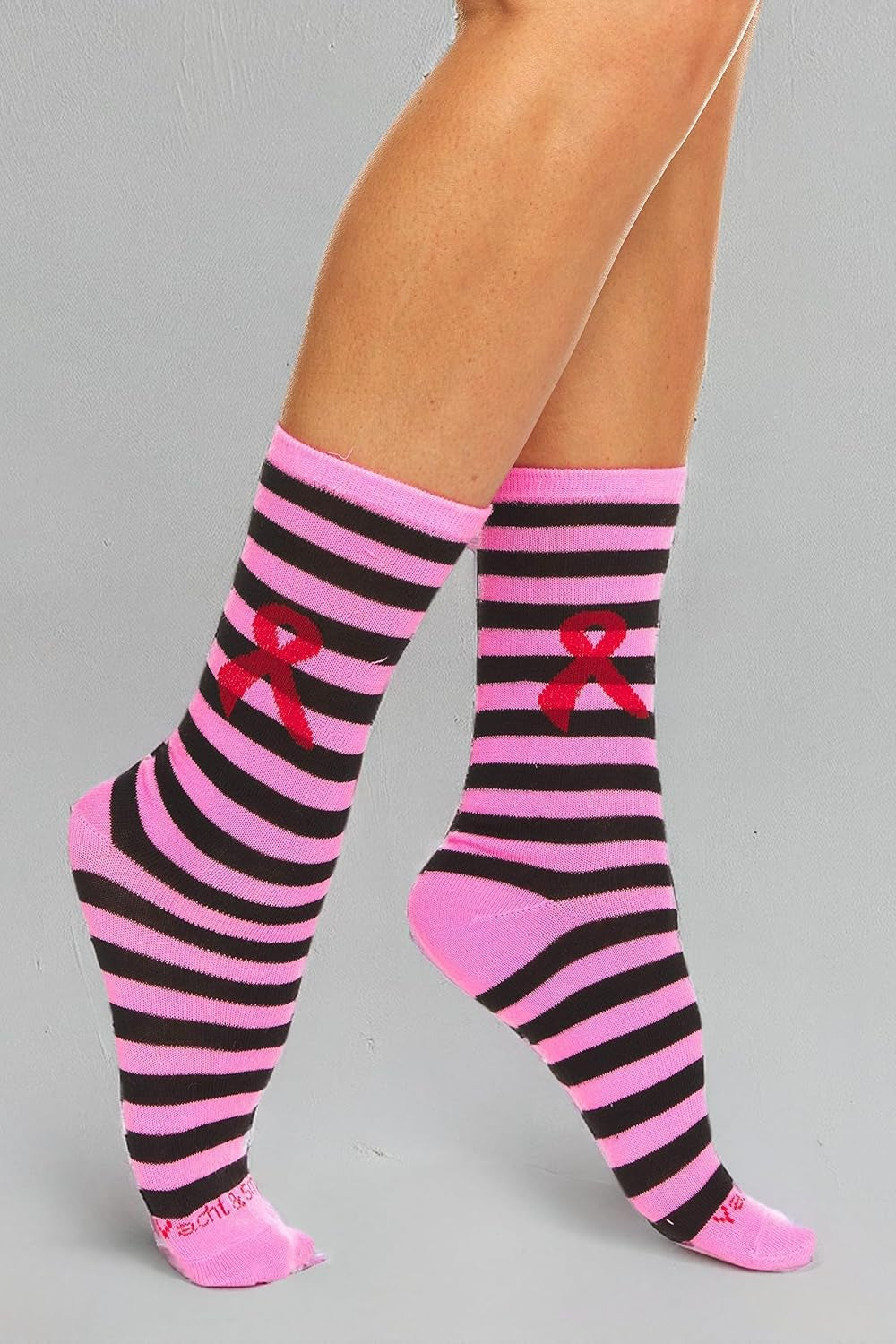 12 Pack Pink Ribbon Breast Cancer Awareness Ankle/Crew Socks for Women