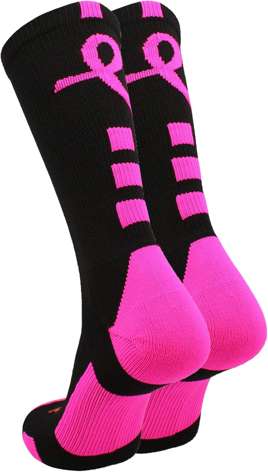 Baseline Breast Cancer Awareness Crew Socks for Football Volleyball Basketball Boys Girls Men and Women Youth and Adult