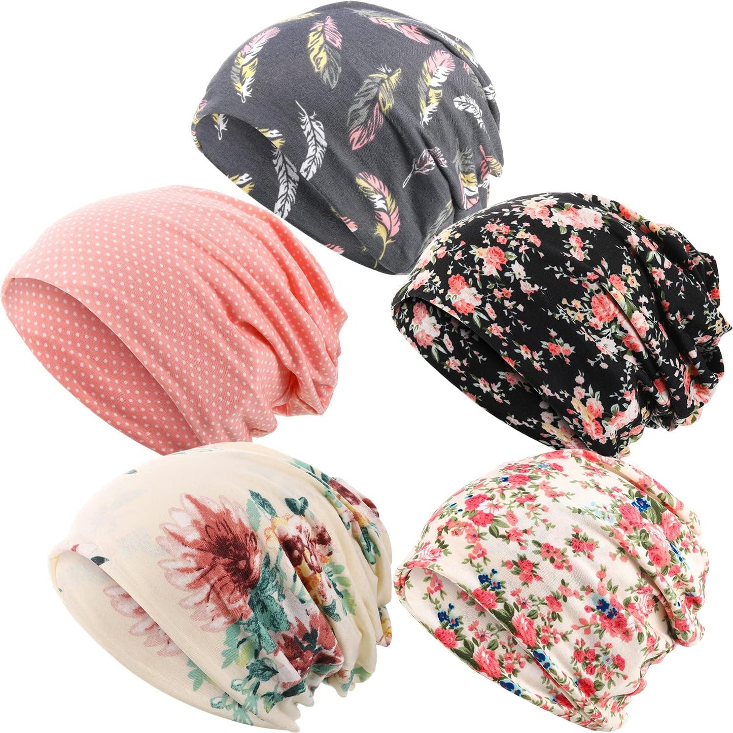 5 Pieces Women'S Slouchy Beanie Chemo Hat Stretch Cancer Head Wraps Sleep Head Scarf for Cancer Patient