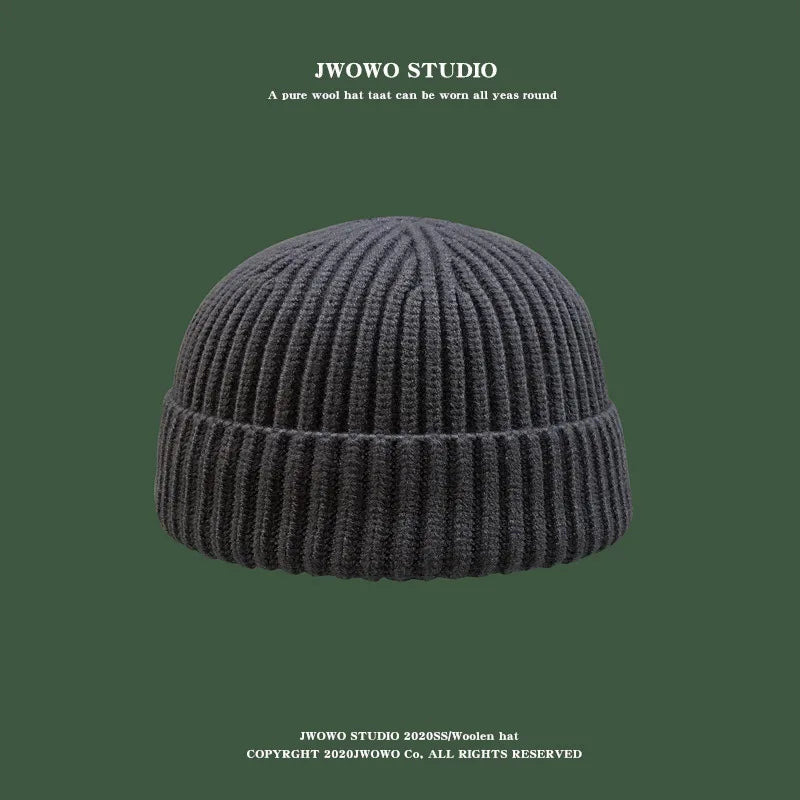 Autumn Winter Short Warm Melon Hat Men Knitted round Top Brimless Cold Hat Women Street Hip-Hop Wool Beanie