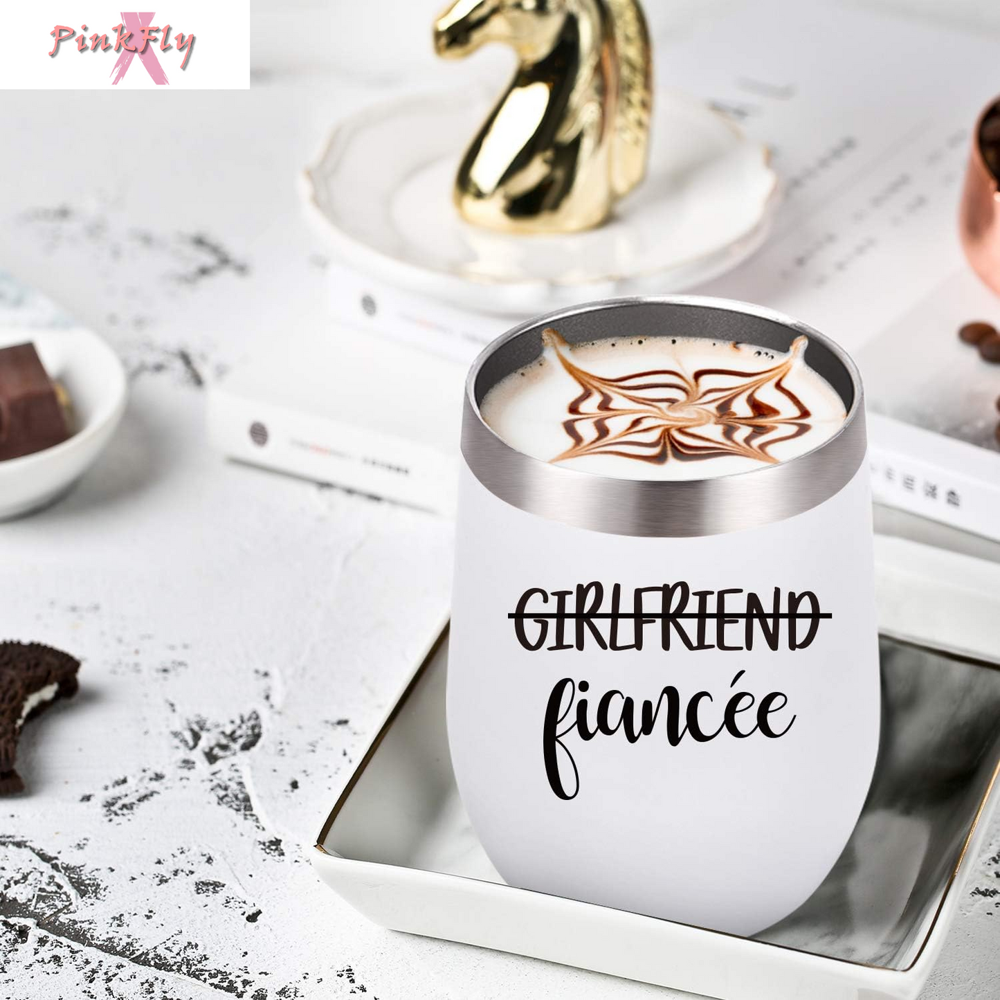 Girlfriend and Girlfriend Wine Tumbler Lesbian Couple Gifts, Engagement Wedding Valentine’S Day LGBT Gifts for Girlfriend, 12 Oz Stainless Steel Fiancée Wine Tumbler Set with Lids, White