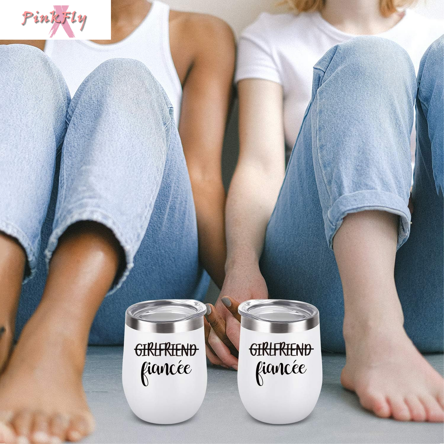 Girlfriend and Girlfriend Wine Tumbler Lesbian Couple Gifts, Engagement Wedding Valentine’S Day LGBT Gifts for Girlfriend, 12 Oz Stainless Steel Fiancée Wine Tumbler Set with Lids, White