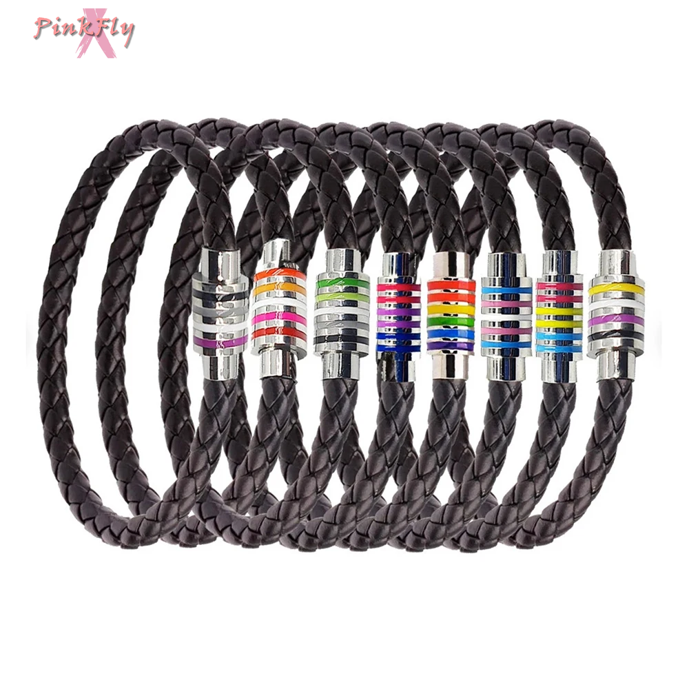 Fashion LGBT Rainbow Braided Bracelet for Women Men Stainless Steel Magnet Buckle Bracelet Friendship Jewelry Gifts