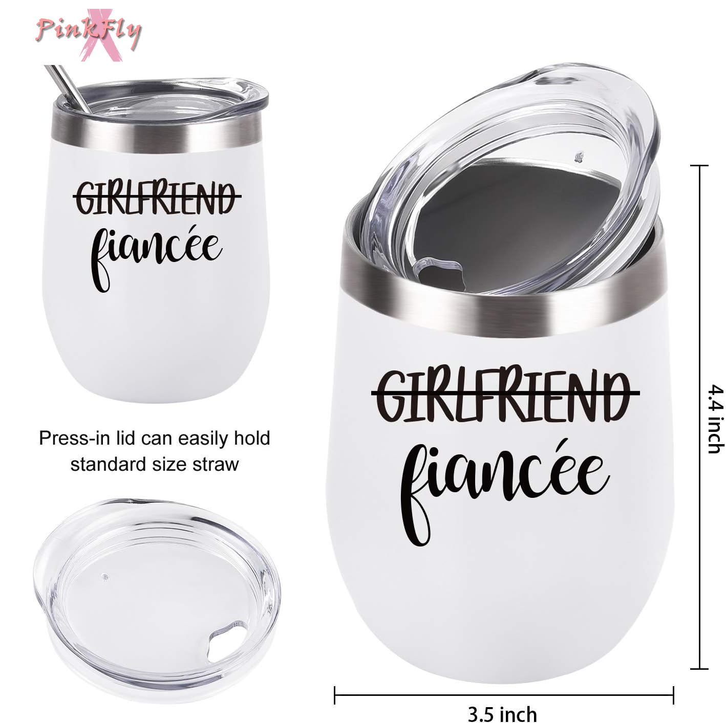 Girlfriend and Girlfriend Wine Tumbler Lesbian Couple Gifts, Engagement Wedding Valentine’S Day LGBT Gifts for Girlfriend, 12 Oz Stainless Steel Fiancée Wine Tumbler Set with Lids, White