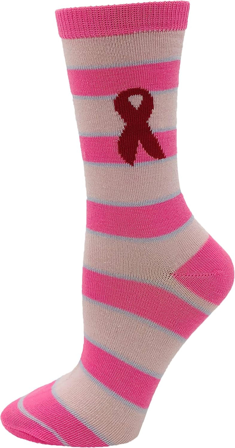 12 Pairs of Womens Breast Cancer Awareness Socks, Pink Ribbon Soft Sport Sock Bulk Pack