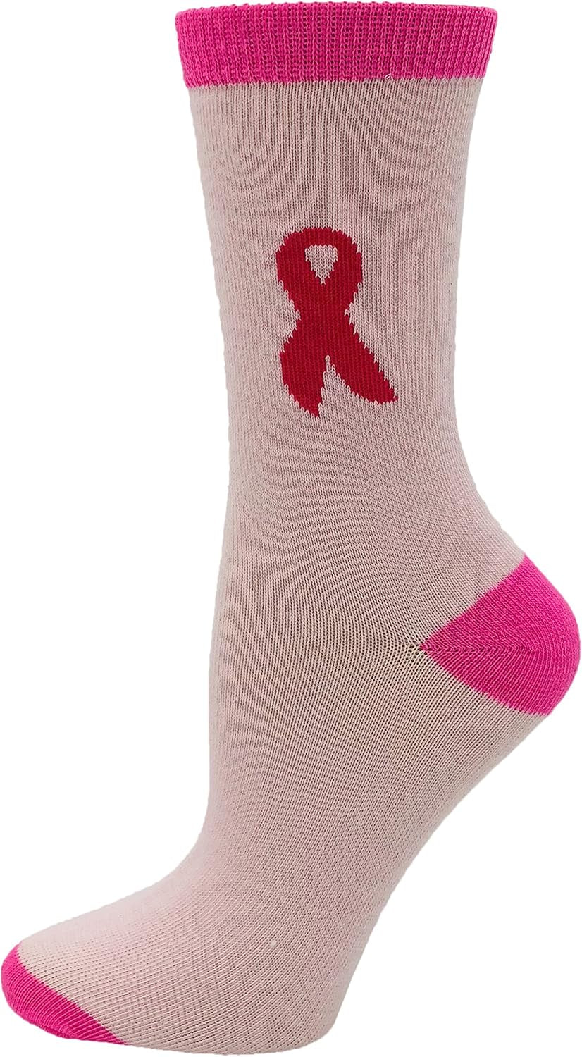 12 Pairs of Womens Breast Cancer Awareness Socks, Pink Ribbon Soft Sport Sock Bulk Pack