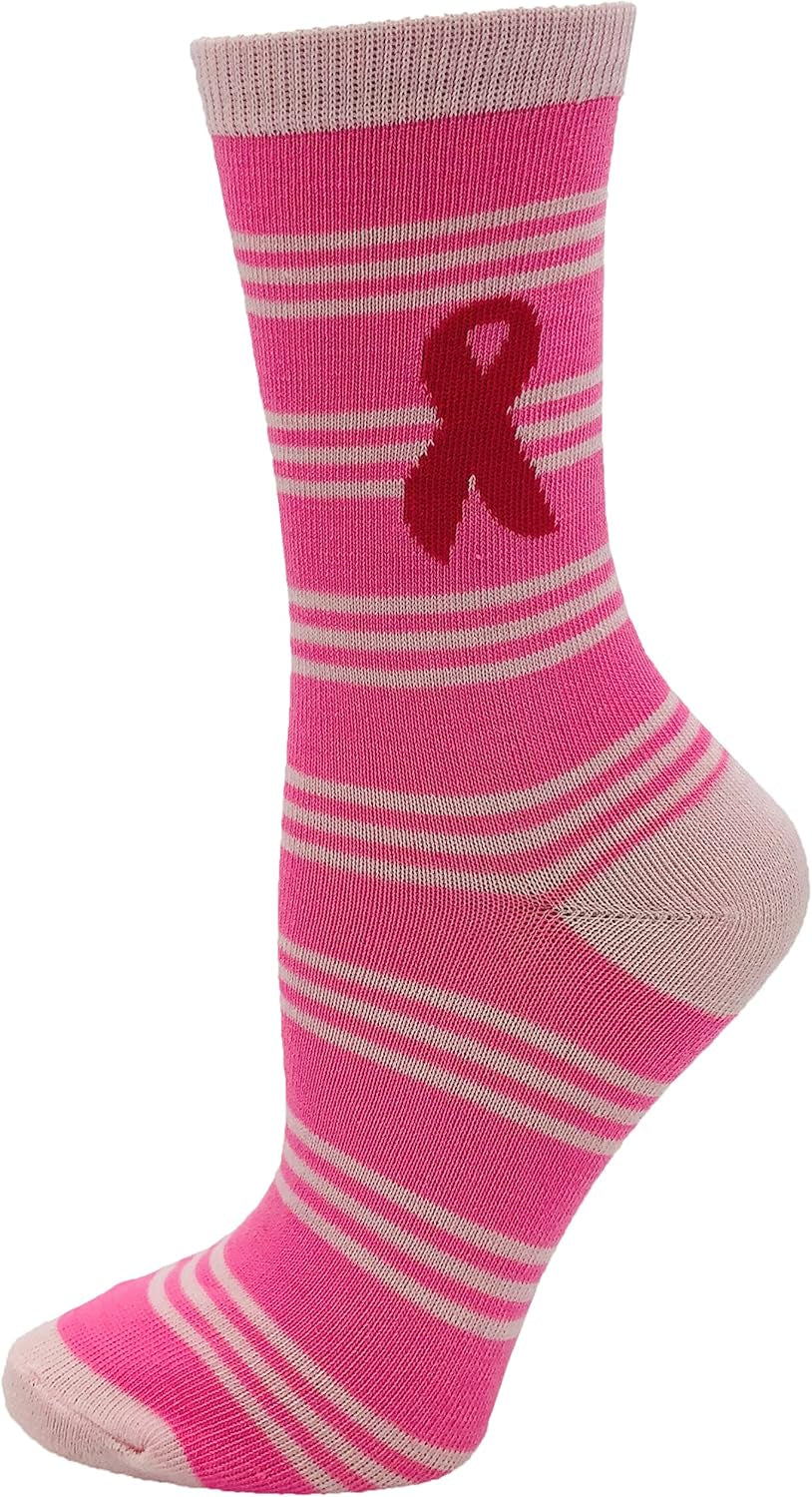 12 Pairs of Womens Breast Cancer Awareness Socks, Pink Ribbon Soft Sport Sock Bulk Pack