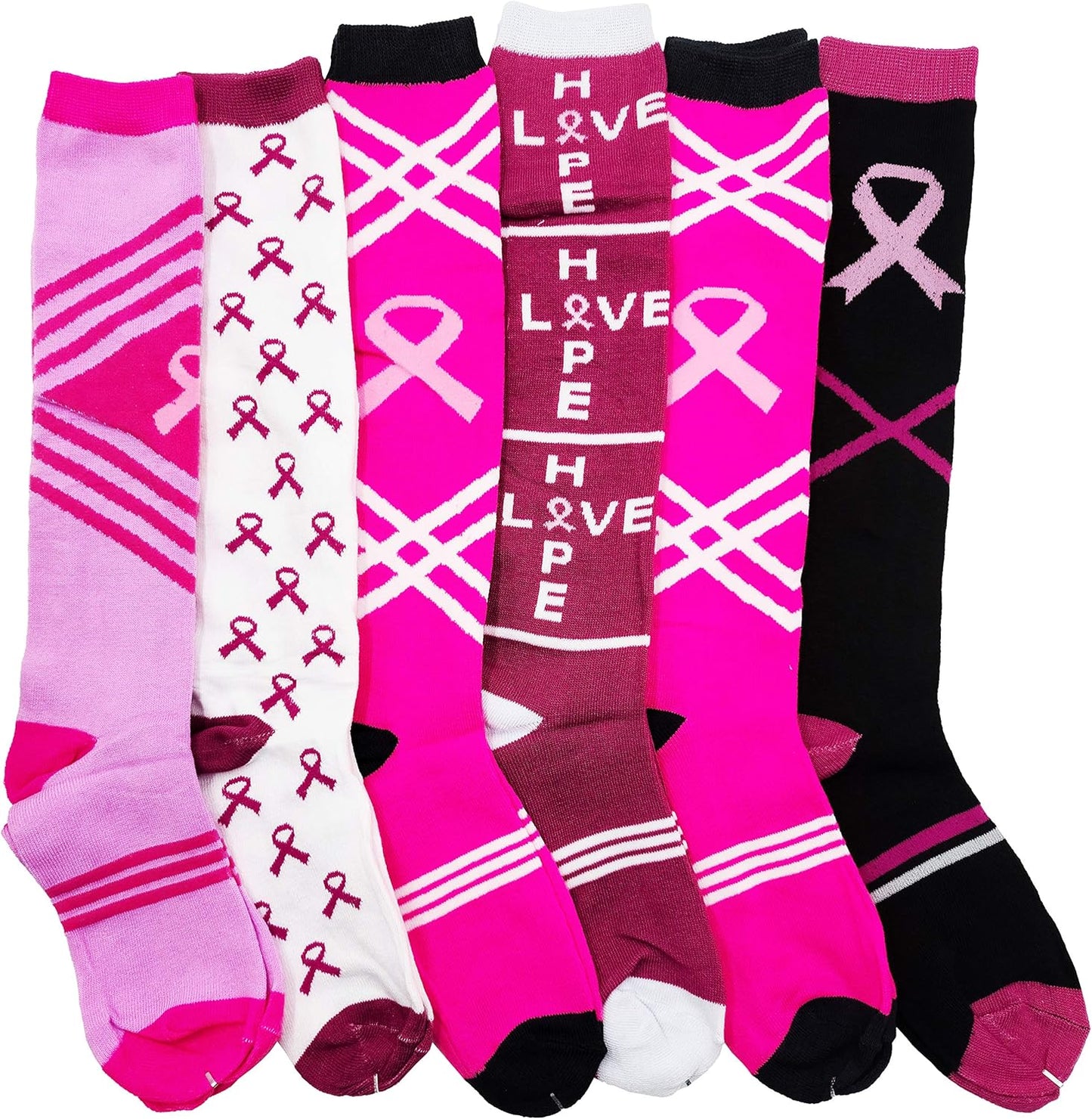 12 Pairs of Womens Breast Cancer Awareness Socks, Pink Ribbon Soft Sport Sock Bulk Pack