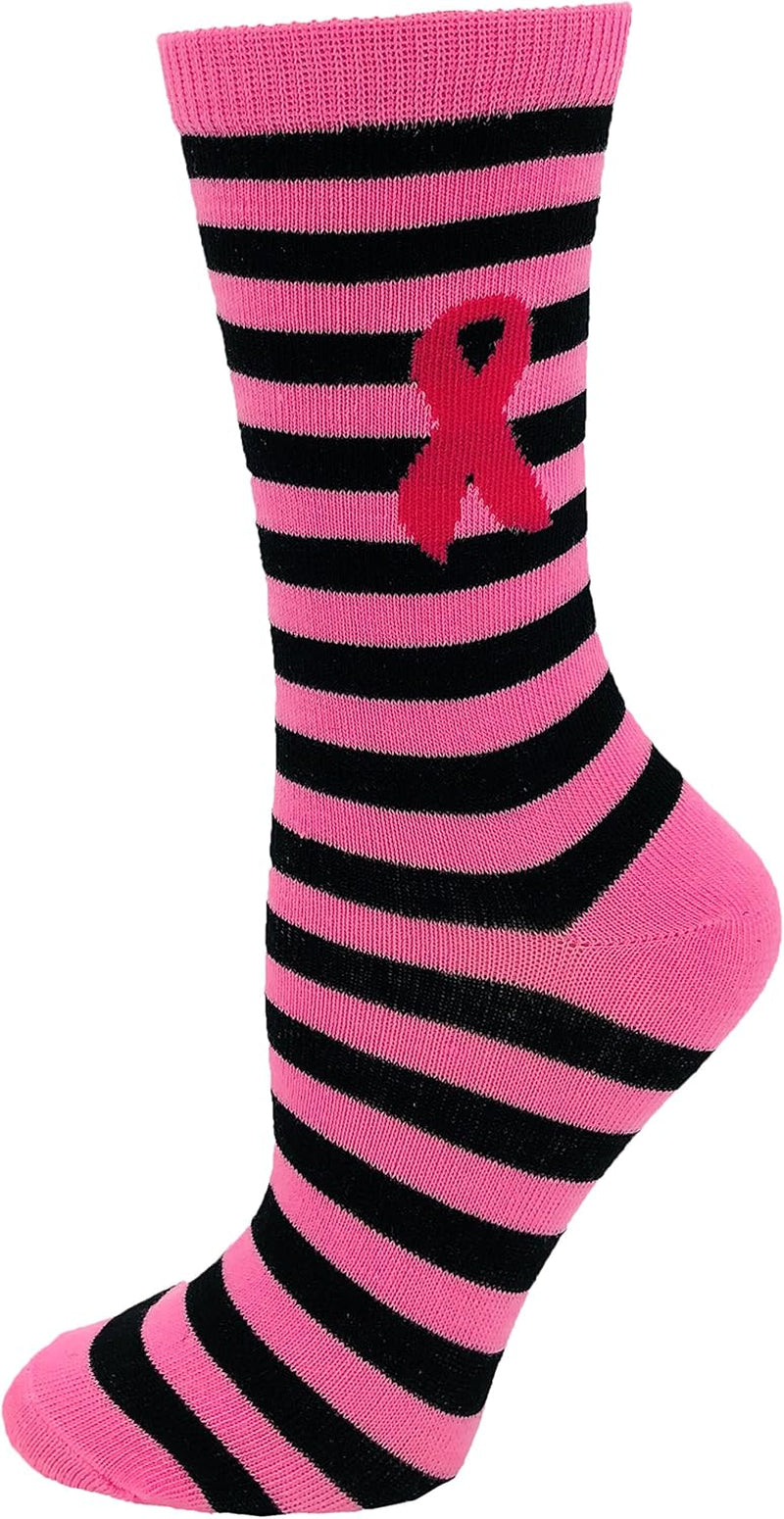 12 Pairs of Womens Breast Cancer Awareness Socks, Pink Ribbon Soft Sport Sock Bulk Pack