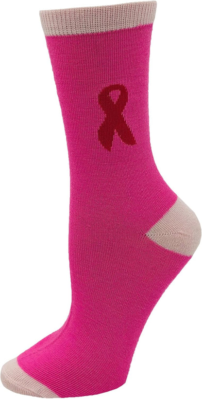 12 Pairs of Womens Breast Cancer Awareness Socks, Pink Ribbon Soft Sport Sock Bulk Pack