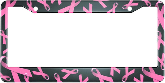 Pink Ribbon License Plate Frame Breast Cancer Awareness Metal License Plate Cover Front Plates Frames Car Tag Frame for Women Men US Vehicles Standard