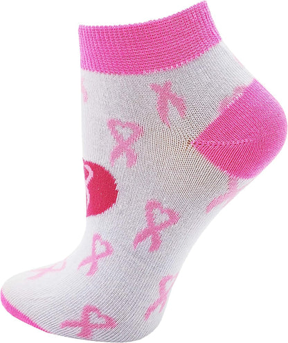 12 Pairs of Womens Breast Cancer Awareness Socks, Pink Ribbon Soft Sport Sock Bulk Pack