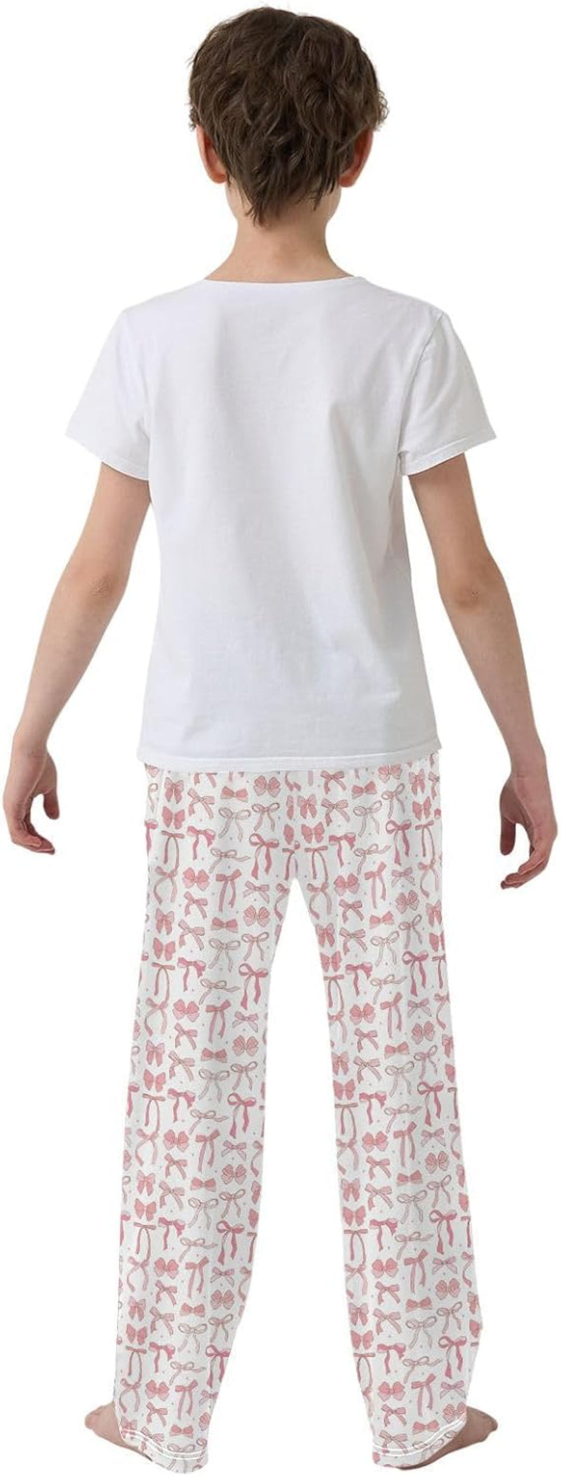 Pajama Pants Pink Ribbon Bow Doodle Casual Comfy Lounge Sleepwear Bottoms with Pockets, M