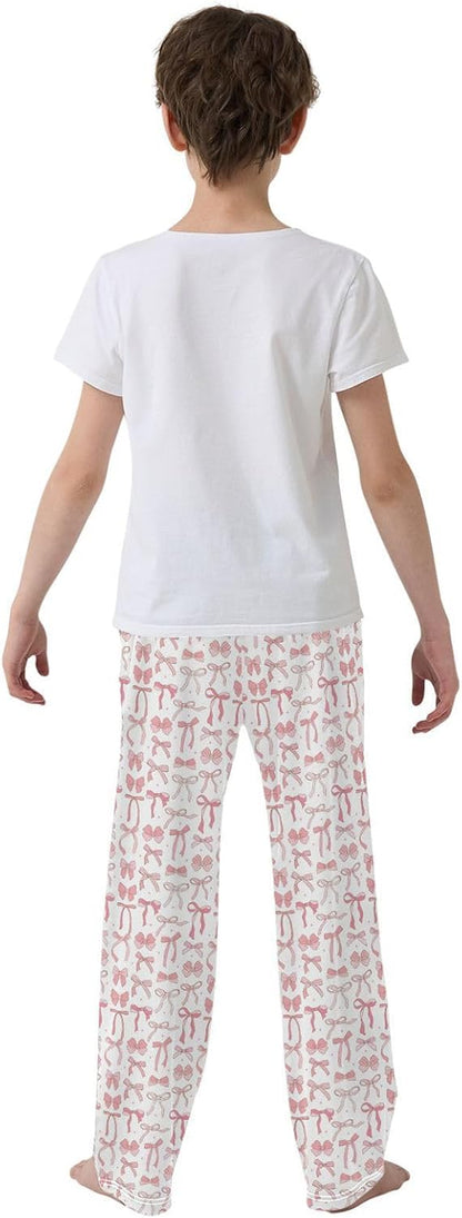 Pajama Pants Pink Ribbon Bow Doodle Casual Comfy Lounge Sleepwear Bottoms with Pockets, M