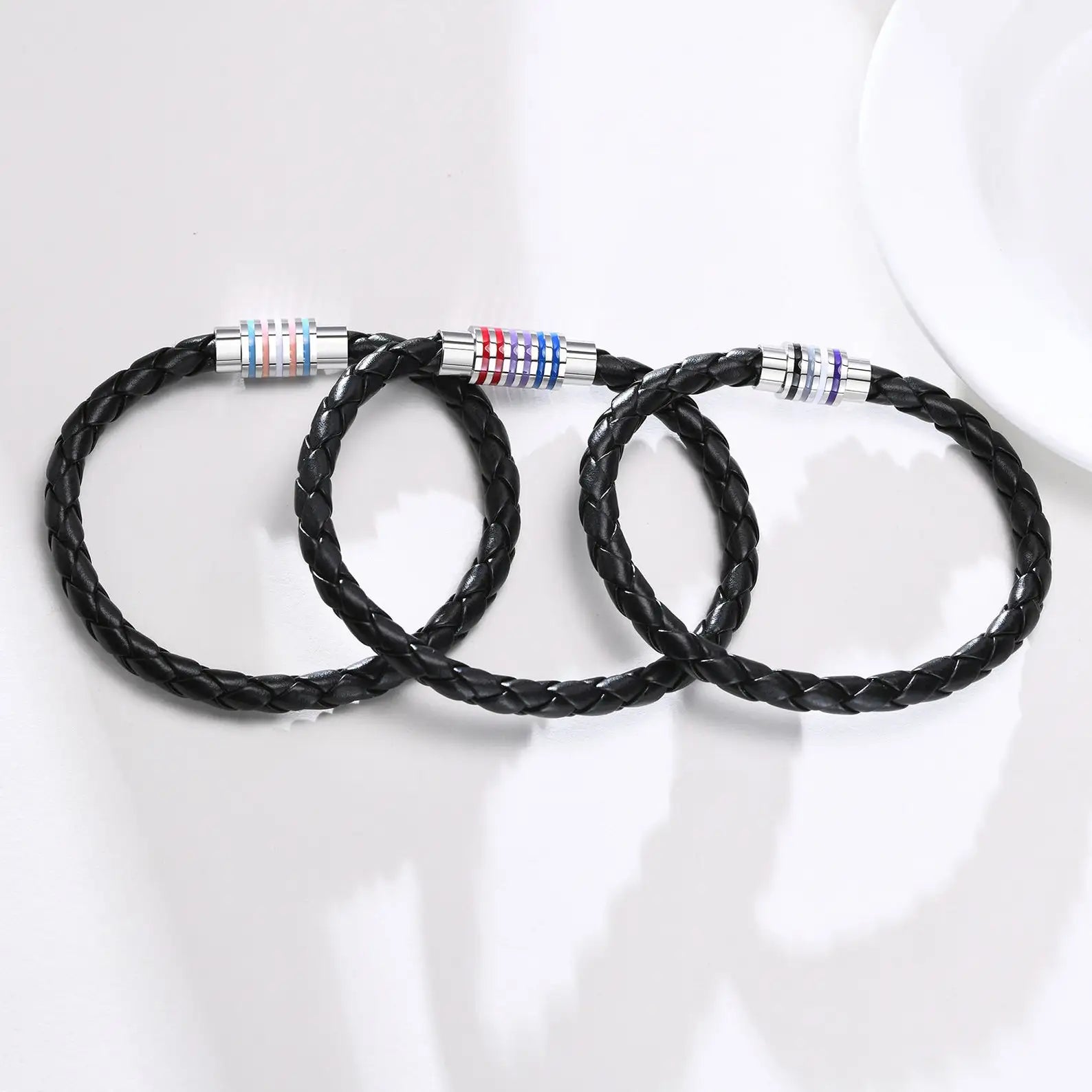 Fashion LGBT Rainbow Braided Bracelet for Women Men Stainless Steel Magnet Buckle Bracelet Friendship Jewelry Gifts