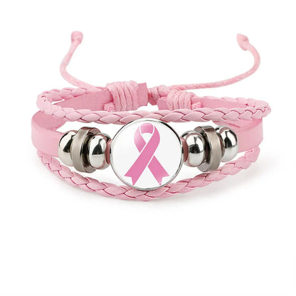 Breast Cancer Awareness Hope Bracelet for Women Pink Ribbon Charm Braided Leather Rope Wrap Bangle Fashion Handmade Jewelry