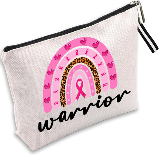 Rainbow Makeup Bag for Cancer Fighter Cancer Awareness Cosmetic Bag for Warrior Pink Ribbon Gift Cancer Fighter Survivor Cosmetic Bag Travel Toiletry Bag Portable Cosmetic Pouch for Cancer Warrior