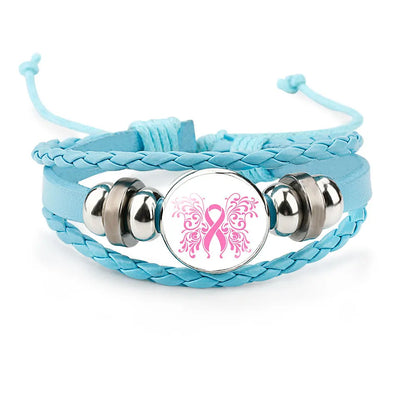 Breast Cancer Awareness Hope Bracelet for Women Pink Ribbon Charm Braided Leather Rope Wrap Bangle Fashion Handmade Jewelry