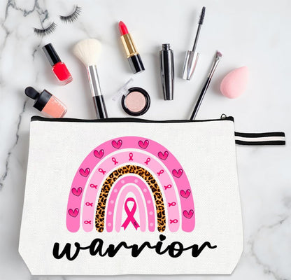 Rainbow Makeup Bag for Cancer Fighter Cancer Awareness Cosmetic Bag for Warrior Pink Ribbon Gift Cancer Fighter Survivor Cosmetic Bag Travel Toiletry Bag Portable Cosmetic Pouch for Cancer Warrior