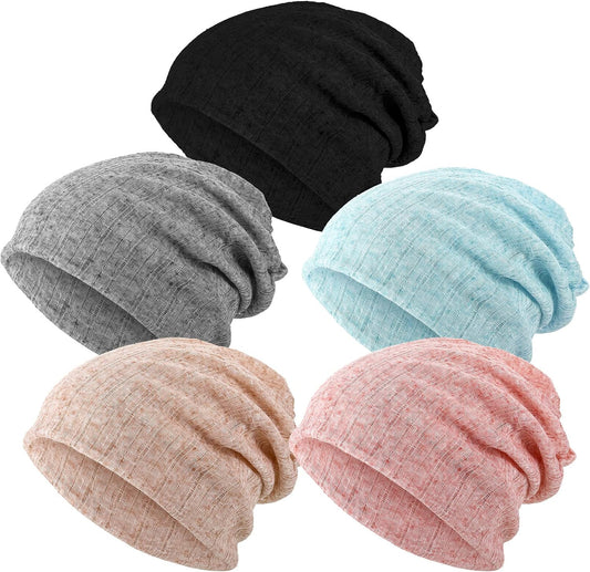 5 Pieces Women'S Slouchy Beanie Chemo Hat Stretch Cancer Head Wraps Sleep Head Scarf for Cancer Patient