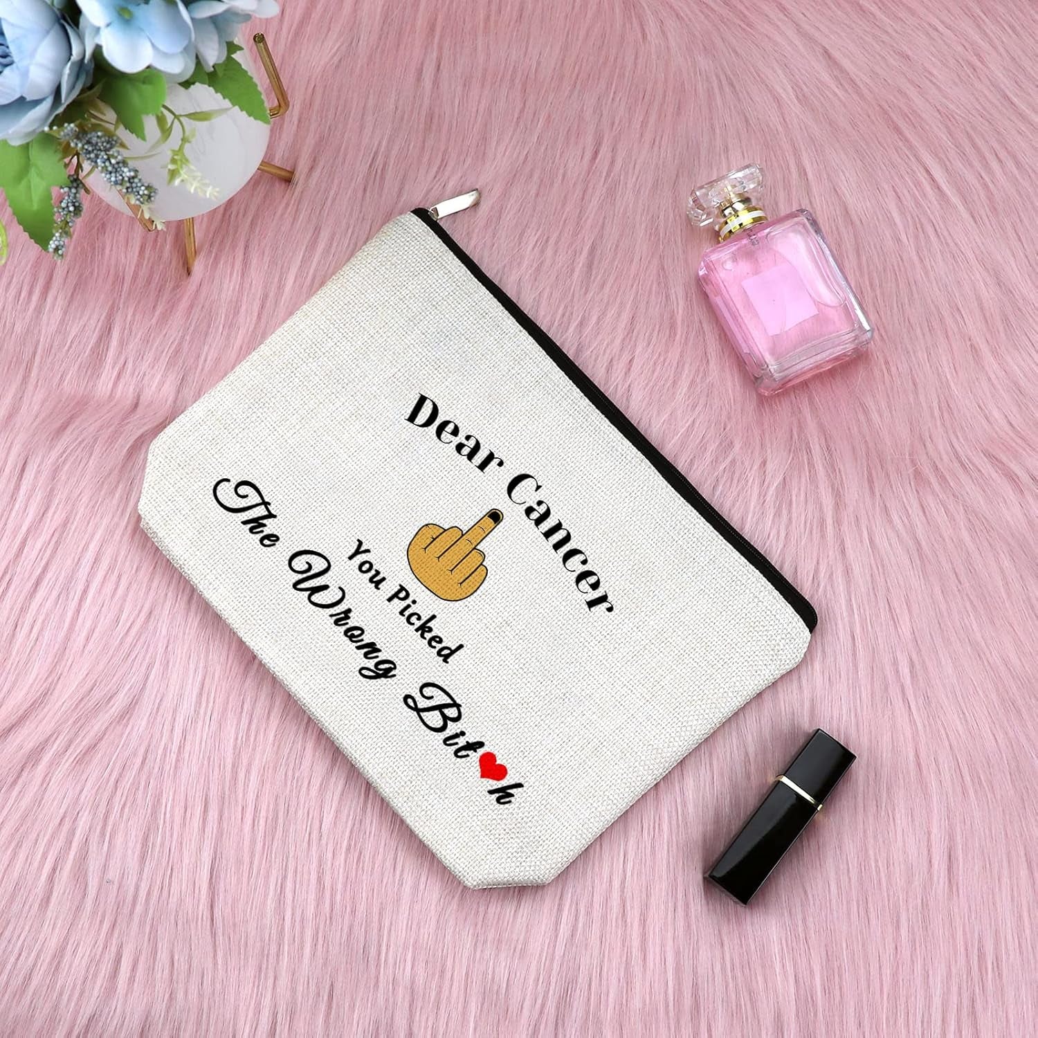 Cancer Awareness Gift for Women Makeup Bag Cancer Fighter Survivor Gift Cancer Gift for Chemo Patient Chemotherapy Gift for Women Recovery Gift Christmas Inspirational Gift Travel Cosmetic Bag