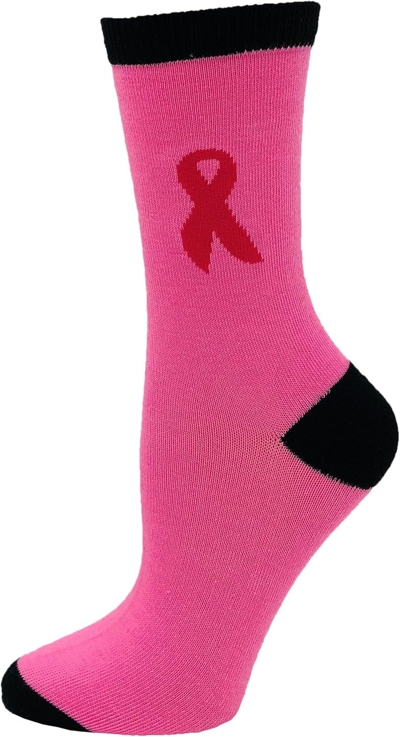 12 Pairs of Womens Breast Cancer Awareness Socks, Pink Ribbon Soft Sport Sock Bulk Pack