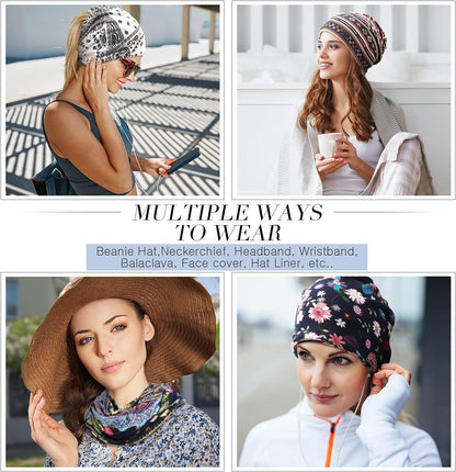 5 Pieces Women'S Slouchy Beanie Chemo Hat Stretch Cancer Head Wraps Sleep Head Scarf for Cancer Patient