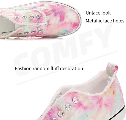 Women’S Slip on Sneakers Canvas Shoes Fashion Play Sneaker Casual Walking Shoes(Pink Tie Dye, US8)