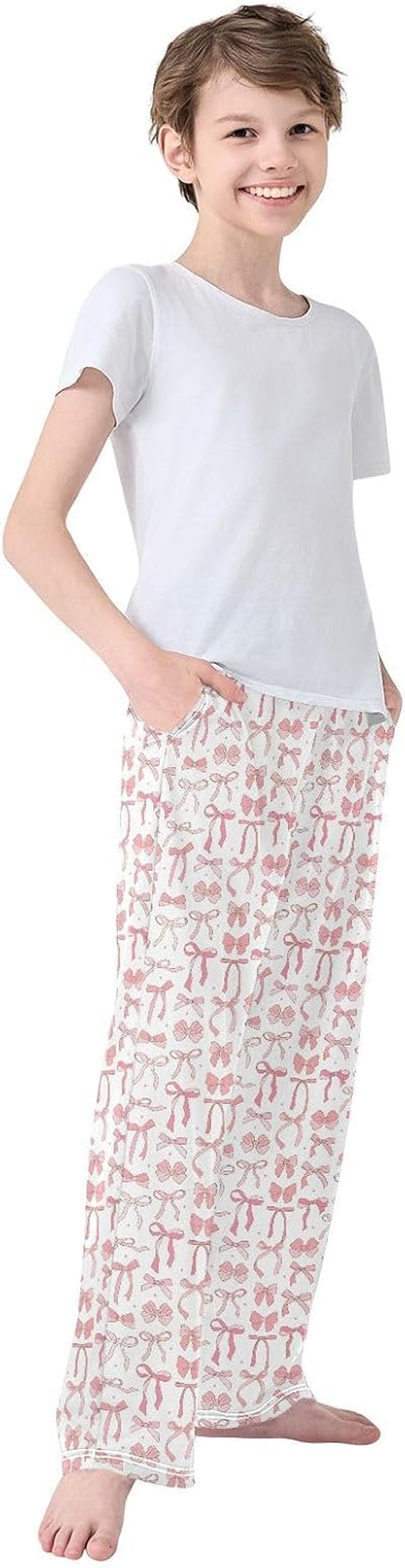Pajama Pants Pink Ribbon Bow Doodle Casual Comfy Lounge Sleepwear Bottoms with Pockets, M
