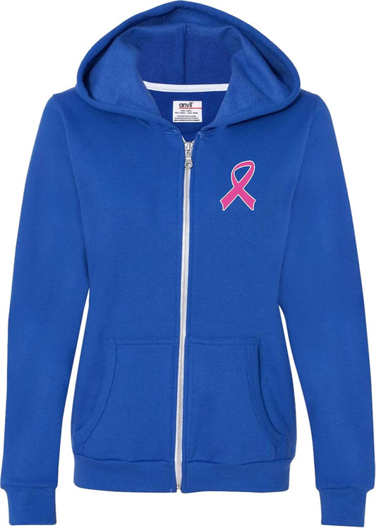 Ladies Breast Cancer Pink Ribbon Survivor Full Zip Hoodie