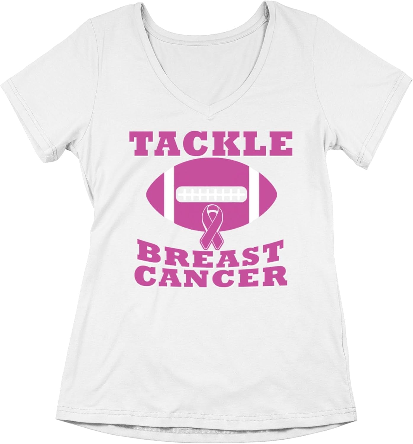 Tackle Breast Cancer V Neck Shirts October Awareness Family Support Gift for Women V-Neck