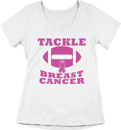 Tackle Breast Cancer V Neck Shirts October Awareness Family Support Gift for Women V-Neck