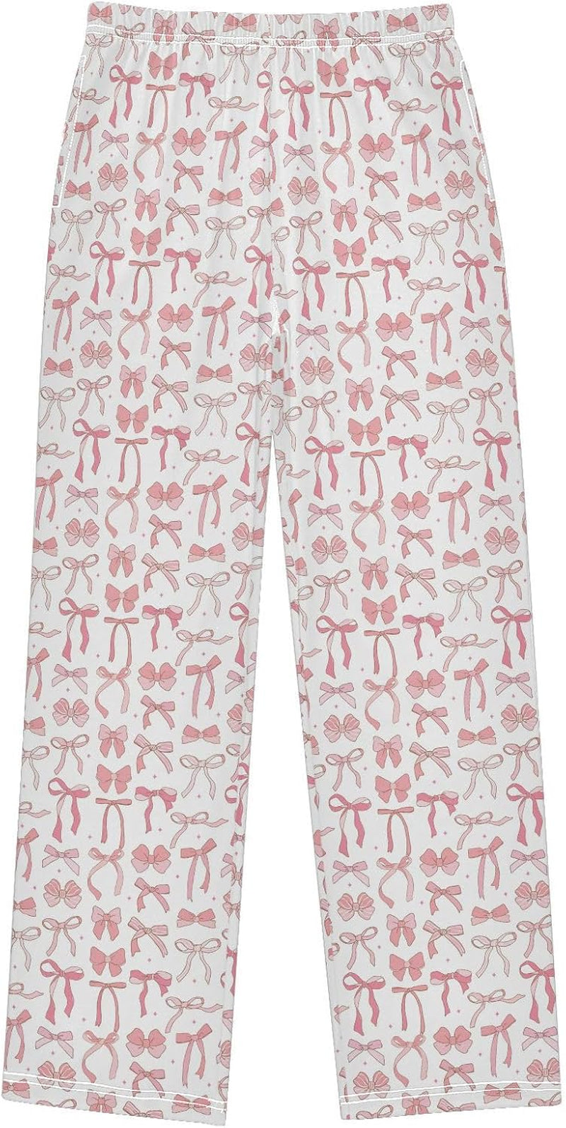 Pajama Pants Pink Ribbon Bow Doodle Casual Comfy Lounge Sleepwear Bottoms with Pockets, M