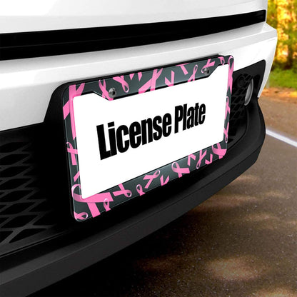 Pink Ribbon License Plate Frame Breast Cancer Awareness Metal License Plate Cover Front Plates Frames Car Tag Frame for Women Men US Vehicles Standard