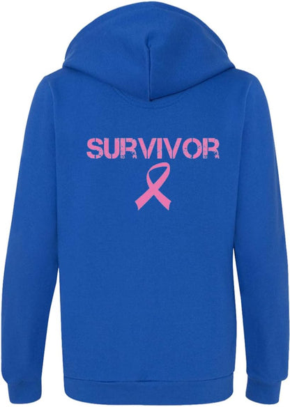Ladies Breast Cancer Pink Ribbon Survivor Full Zip Hoodie