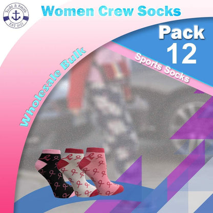 Pink Ribbon Breast Cancer Awareness Ankle/Crew Socks for Women
