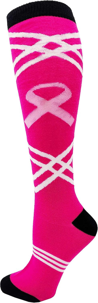 12 Pairs of Womens Breast Cancer Awareness Socks, Pink Ribbon Soft Sport Sock Bulk Pack