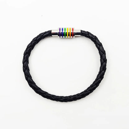 Fashion LGBT Rainbow Braided Bracelet for Women Men Stainless Steel Magnet Buckle Bracelet Friendship Jewelry Gifts