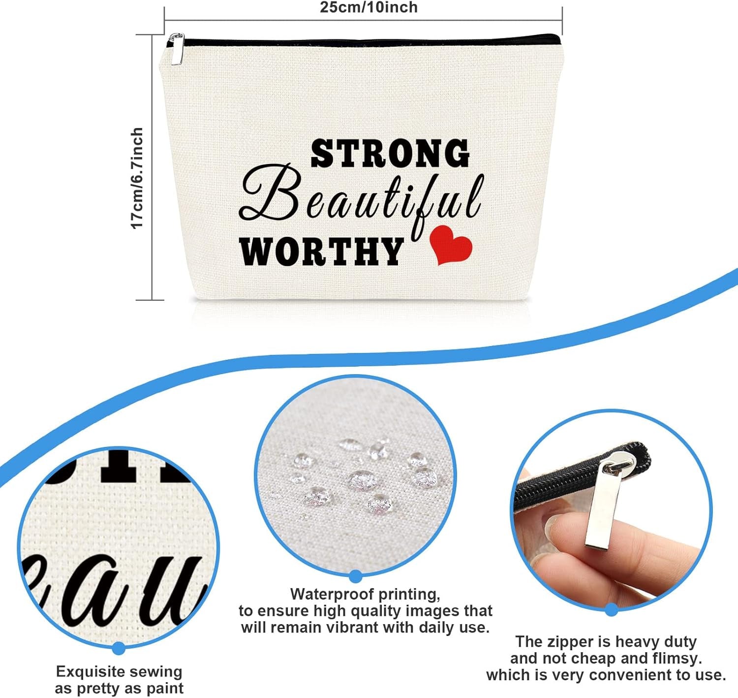 Inspirational Gift Makeup Bag for Women Graduation Birthday Gift for Daughter Sister Niece Travel Cosmetic Bag Best Friend Friendship Gift Cancer Survivor Awareness Gift Encouragement Recovery Gift