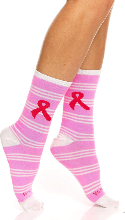 12 Pack Pink Ribbon Breast Cancer Awareness Ankle/Crew Socks for Women