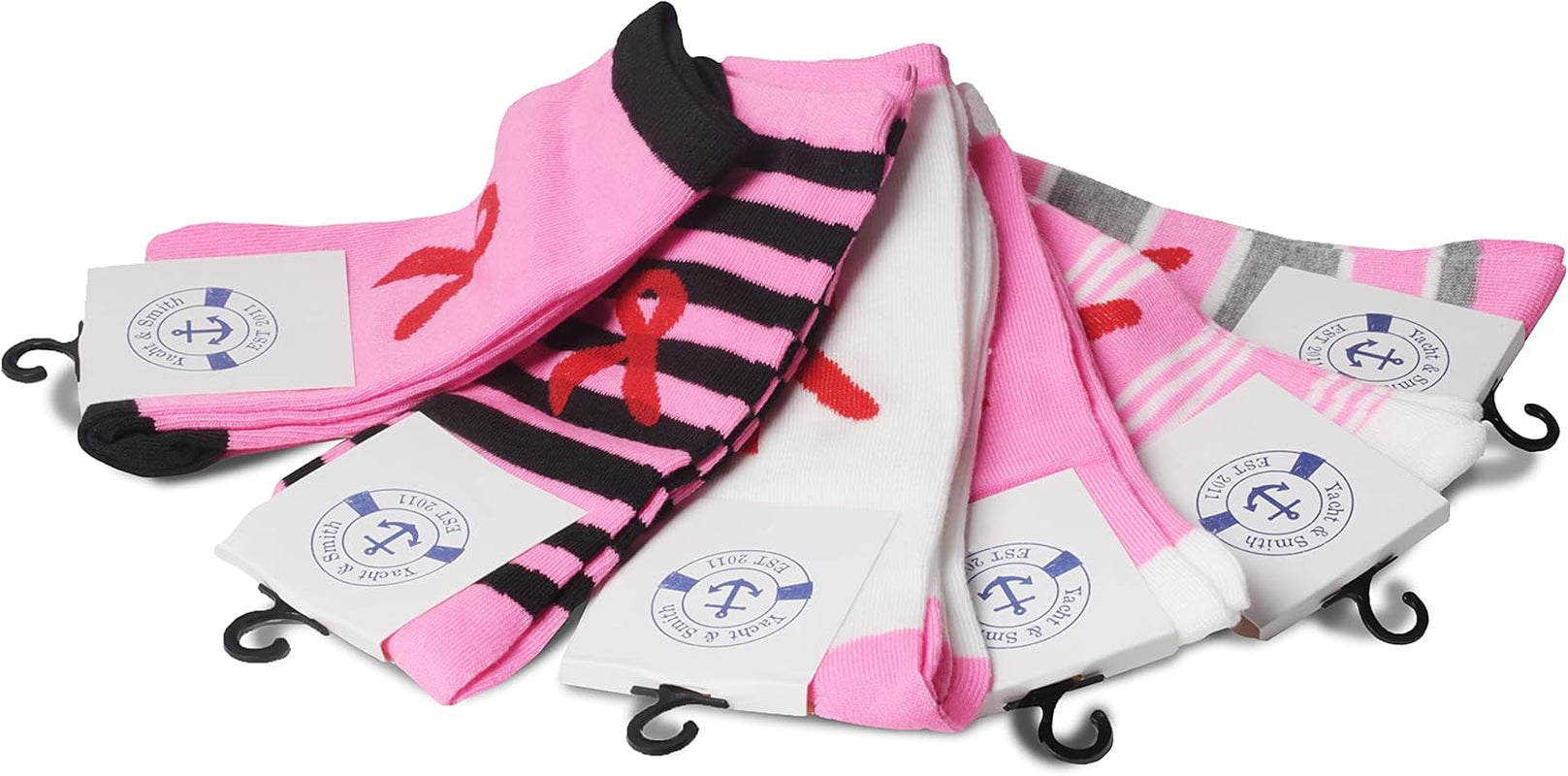 12 Pack Pink Ribbon Breast Cancer Awareness Ankle/Crew Socks for Women