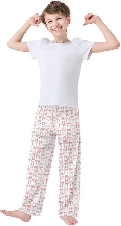 Pajama Pants Pink Ribbon Bow Doodle Casual Comfy Lounge Sleepwear Bottoms with Pockets, M