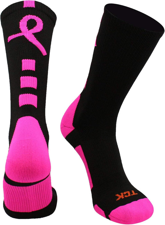 Baseline Breast Cancer Awareness Crew Socks for Football Volleyball Basketball Boys Girls Men and Women Youth and Adult