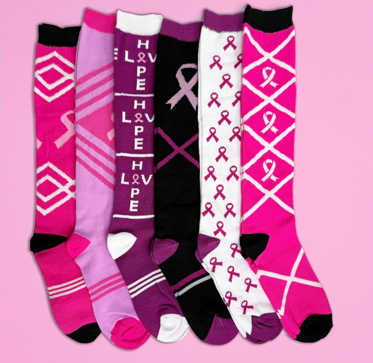 12 Pairs of Womens Breast Cancer Awareness Socks, Pink Ribbon Soft Sport Sock Bulk Pack